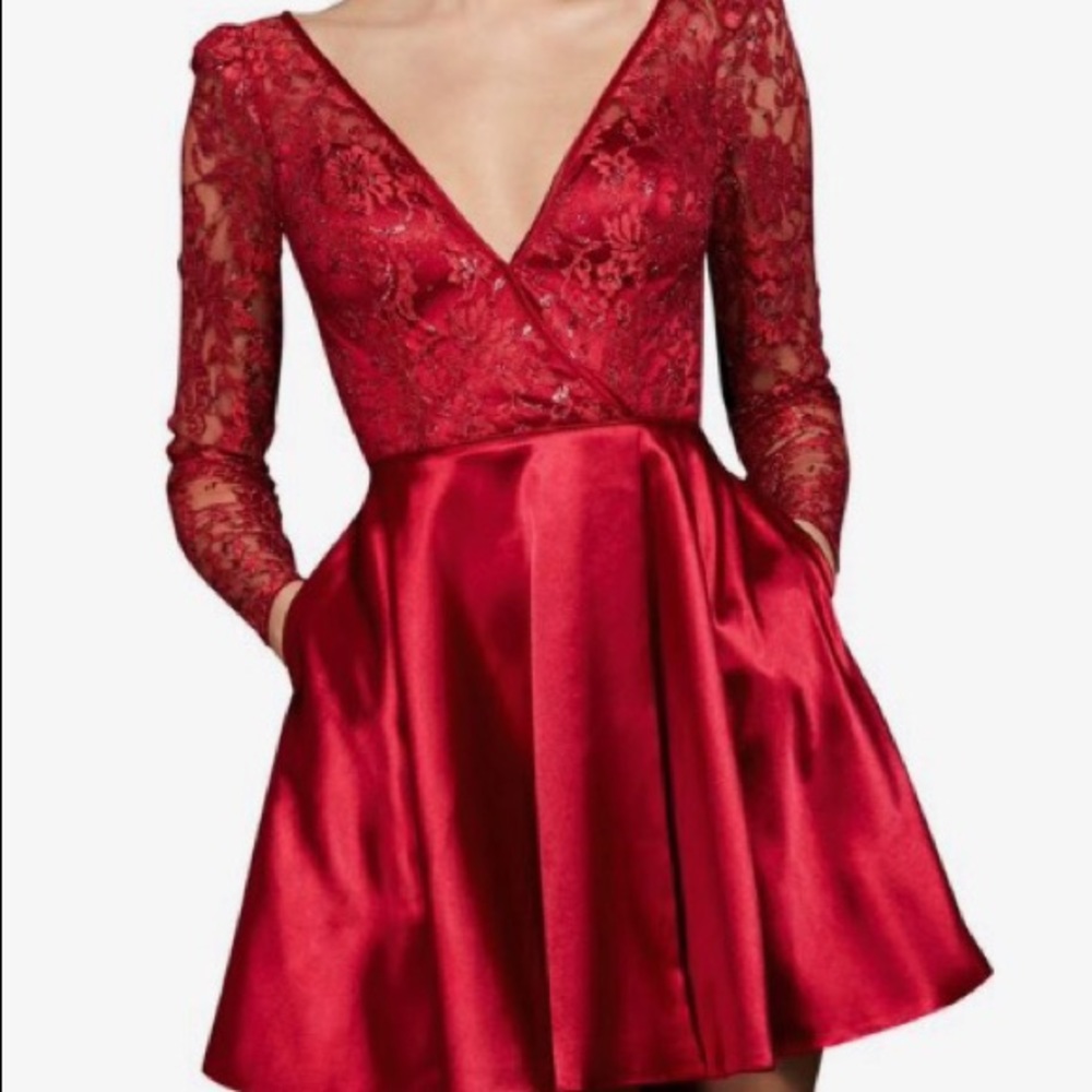 Sherri Hill Red homecoming Short Dress Long Sleeve